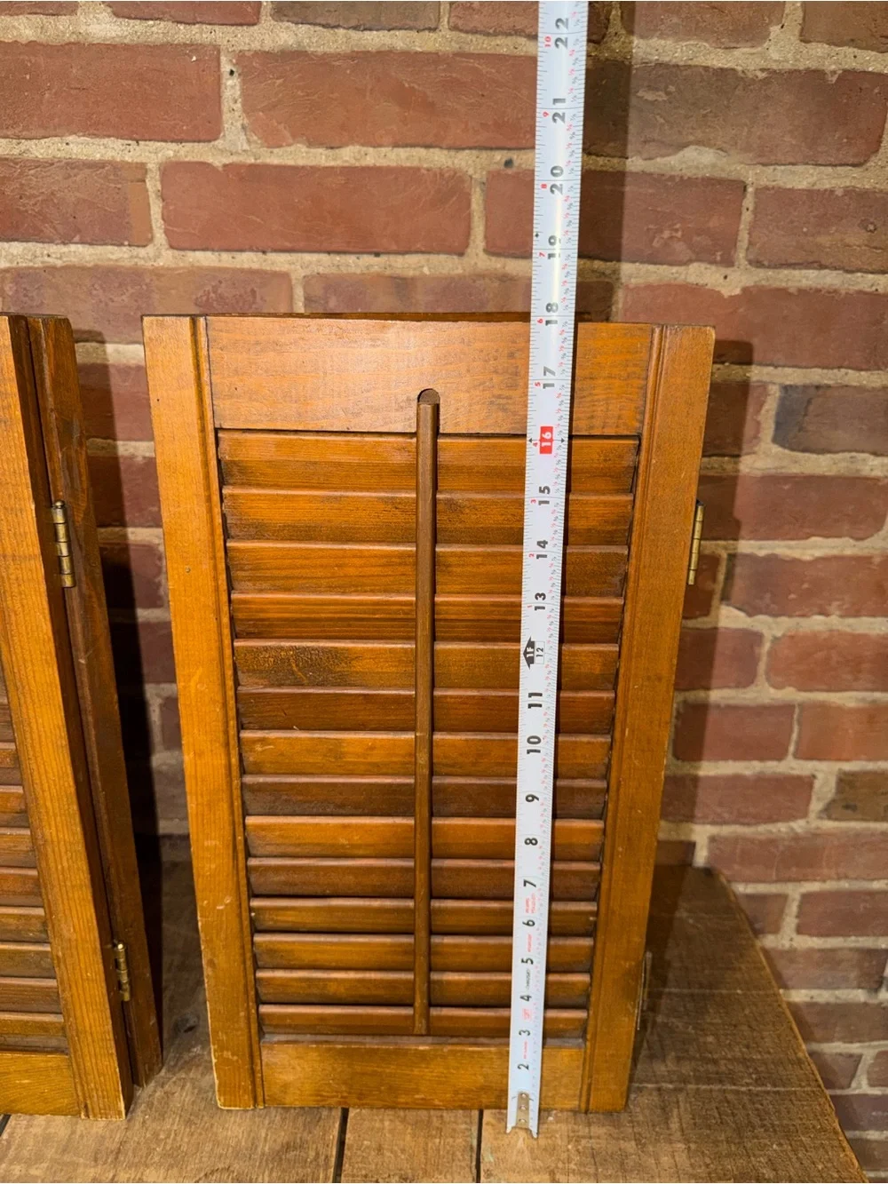 Vintage Wooden Louvered Window Shutters - Warm Brown Miniature Pair Rustic